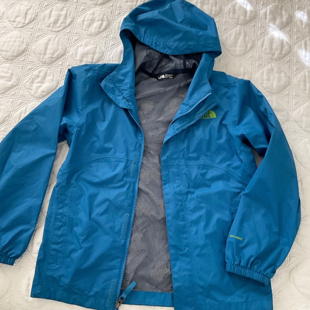 Boys North Face Dry Vent Hooded Rain Jacket - Blue M (10/12)
